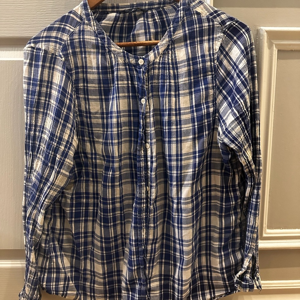 Lucky Brand Blue and White Plaid Button Down Shirt